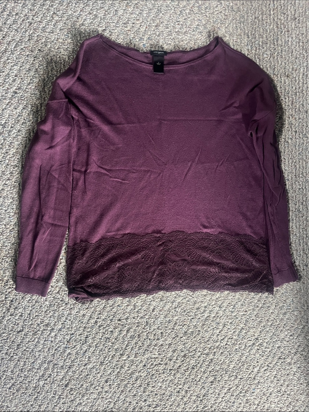 Ann Taylor Plum Lace-Hem Long Sleeve